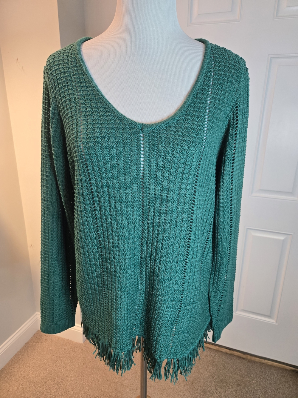 Susan Graver Pointelle Fringe Hem Women's Sweater